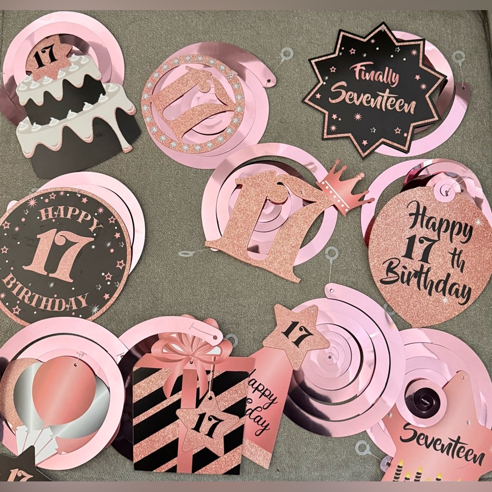 Elegant Pink and Black Birthday Decoration Set